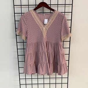 Elegant Pink Lace V-Neck Top